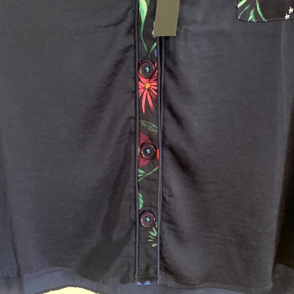 Room Service Floral Trim Button Pajama Top in Navy - Picture 3 of 8